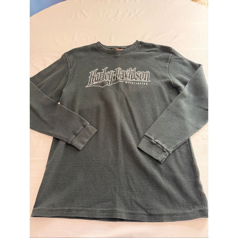 Harley Davidson Men’s Black Thermal Y2k AOP Long Sleeve Shirt Size XL